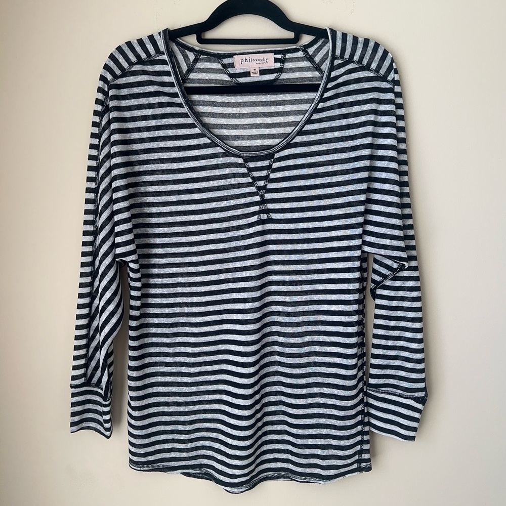 Women's Philosophy White And Black Striped Crew
Neck Top